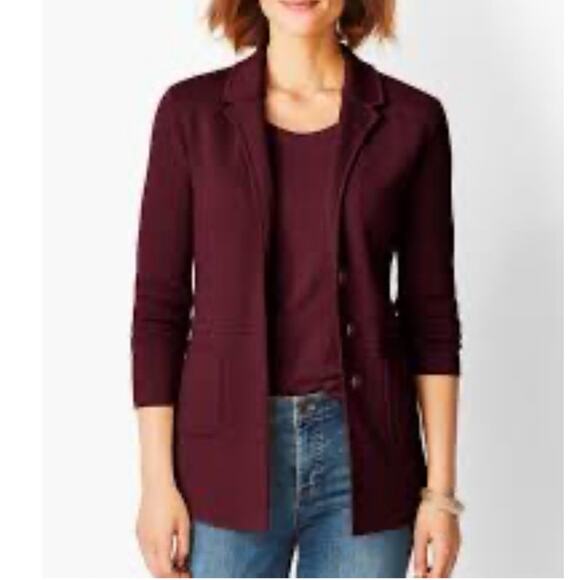 Talbots 100% Merino Wool Sweater Jacket Plum Purple Size XS EUC Three Button - Picture 2 of 12